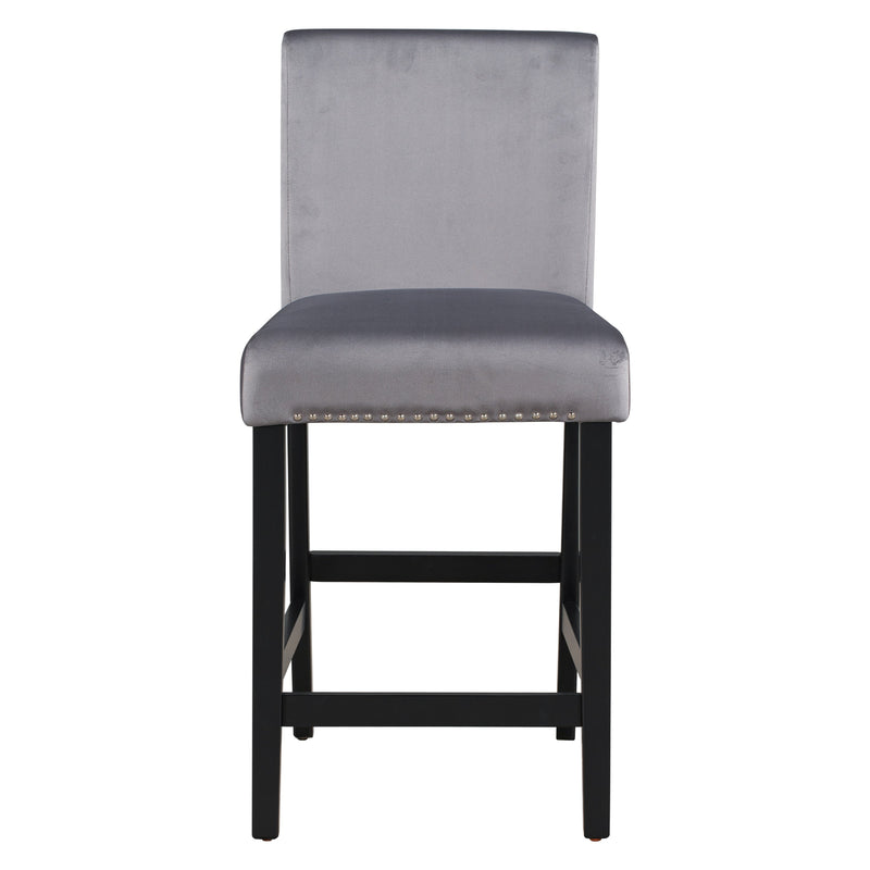 5-piece Counter Height Dining Table Set with One Faux Marble Top Dining Table and Four Velvet-Upholstered Chairs,Grey