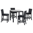 5-piece Counter Height Dining Table Set with One Faux Marble Top Dining Table and Four Velvet-Upholstered Chairs,Black
