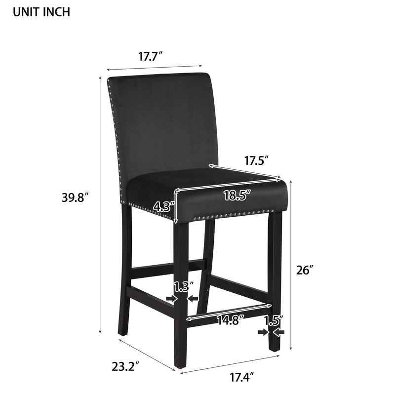 5-piece Counter Height Dining Table Set with One Faux Marble Top Dining Table and Four Velvet-Upholstered Chairs,Black