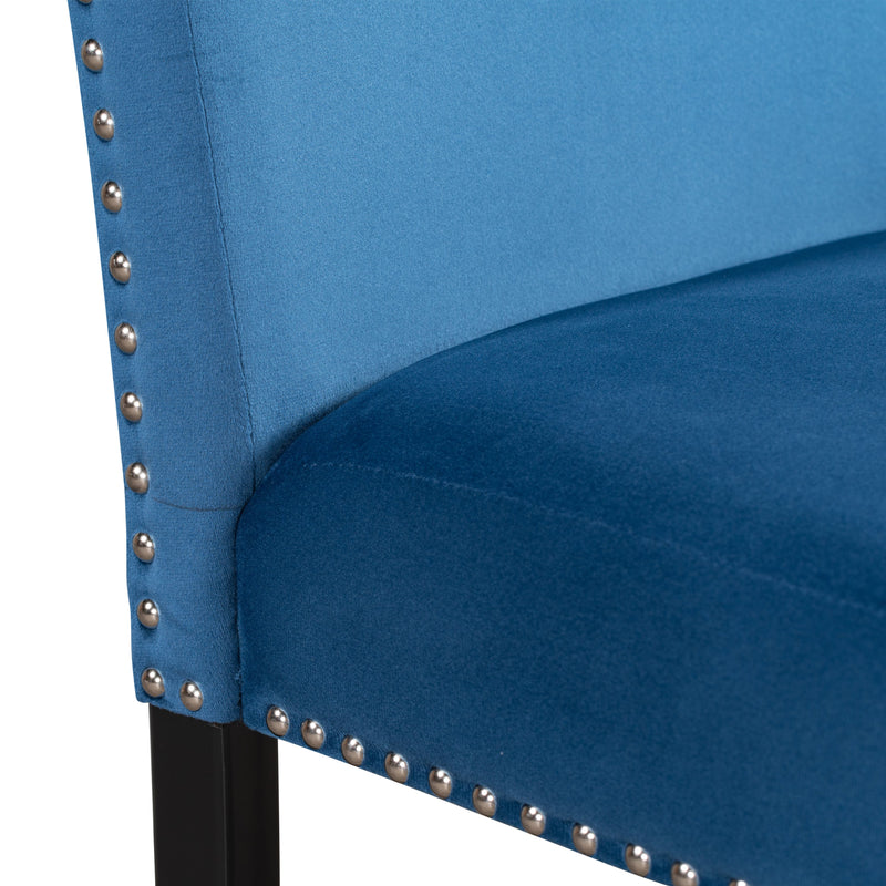 5-piece Counter Height Dining Table Set with One Faux Marble Top Dining Table and Four Velvet-Upholstered Chairs,Blue