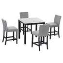 5-piece Counter Height Dining Table Set with One Faux Marble Top Dining Table and Four Velvet-Upholstered Chairs,Grey