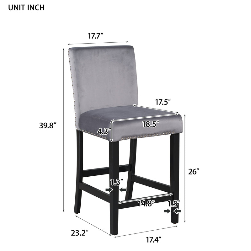 5-piece Counter Height Dining Table Set with One Faux Marble Top Dining Table and Four Velvet-Upholstered Chairs,Grey