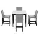 5-piece Counter Height Dining Table Set with One Faux Marble Top Dining Table and Four Velvet-Upholstered Chairs,Grey