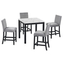 5-piece Counter Height Dining Table Set with One Faux Marble Top Dining Table and Four Velvet-Upholstered Chairs,Grey