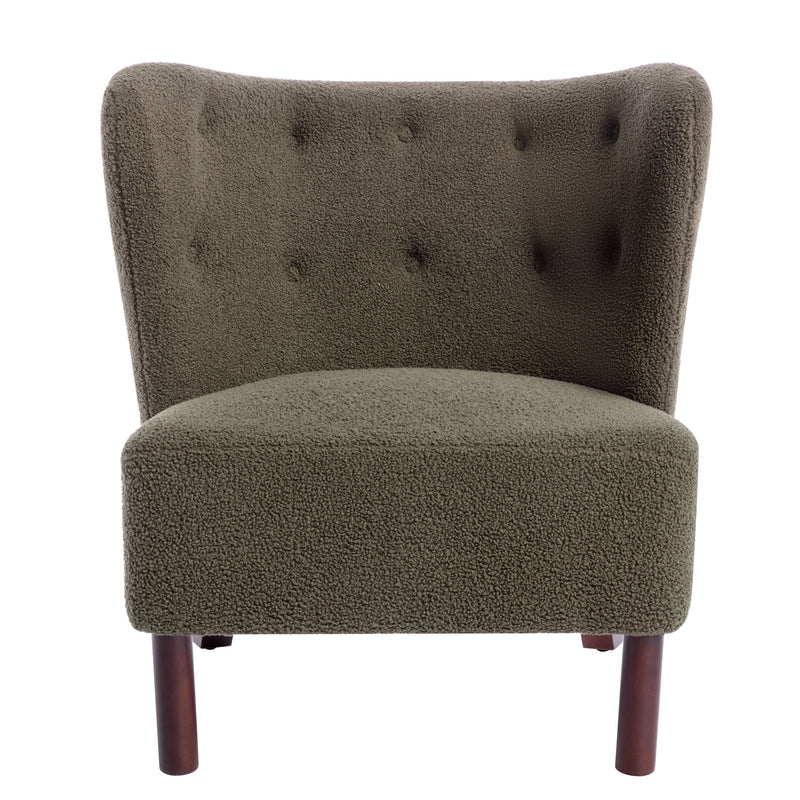 Accent Chair, Upholstered Armless Chair Lambskin Sherpa Single Sofa Chair with Wooden Legs, Modern Reading Chair for Living Room Bedroom Small Spaces Apartment, Green