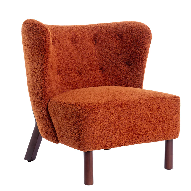 Accent Chair, Upholstered Armless Chair Lambskin Sherpa Single Sofa Chair with Wooden Legs, Modern Reading Chair for Living Room Bedroom Small Spaces Apartment, Burnt Orange