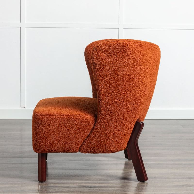 Accent Chair, Upholstered Armless Chair Lambskin Sherpa Single Sofa Chair with Wooden Legs, Modern Reading Chair for Living Room Bedroom Small Spaces Apartment, Burnt Orange
