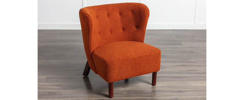 Accent Chair, Upholstered Armless Chair Lambskin Sherpa Single Sofa Chair with Wooden Legs, Modern Reading Chair for Living Room Bedroom Small Spaces Apartment, Burnt Orange