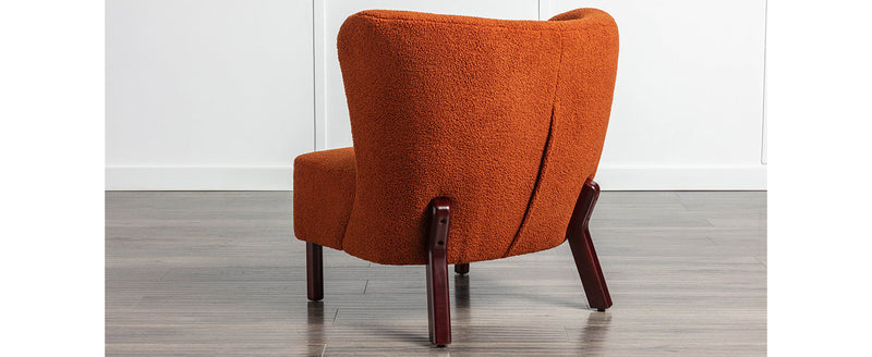 Accent Chair, Upholstered Armless Chair Lambskin Sherpa Single Sofa Chair with Wooden Legs, Modern Reading Chair for Living Room Bedroom Small Spaces Apartment, Burnt Orange