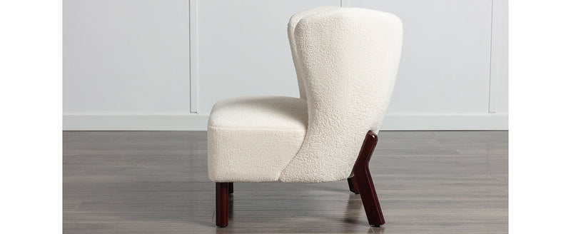Accent Chair, Upholstered Armless Chair Lambskin Sherpa Single Sofa Chair with Wooden Legs, Modern Reading Chair for Living Room Bedroom Small Spaces Apartment, Cream