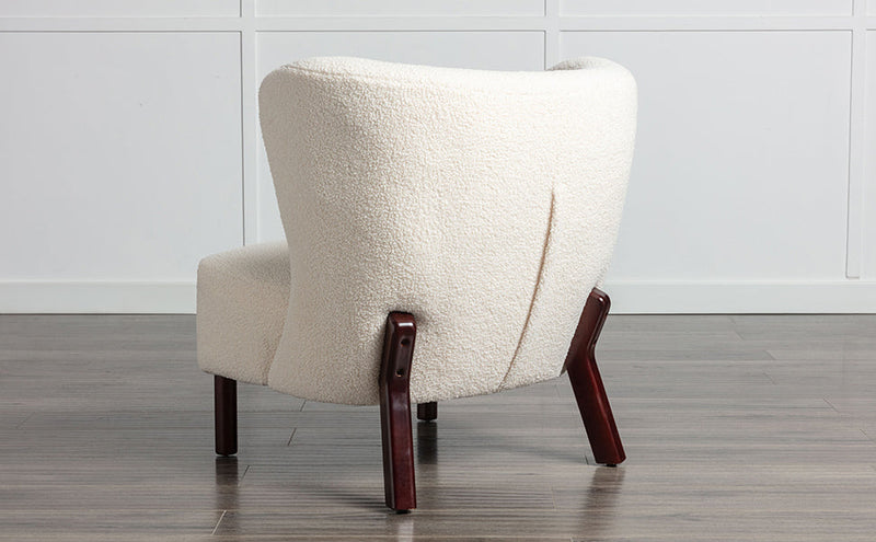 Accent Chair, Upholstered Armless Chair Lambskin Sherpa Single Sofa Chair with Wooden Legs, Modern Reading Chair for Living Room Bedroom Small Spaces Apartment, Cream
