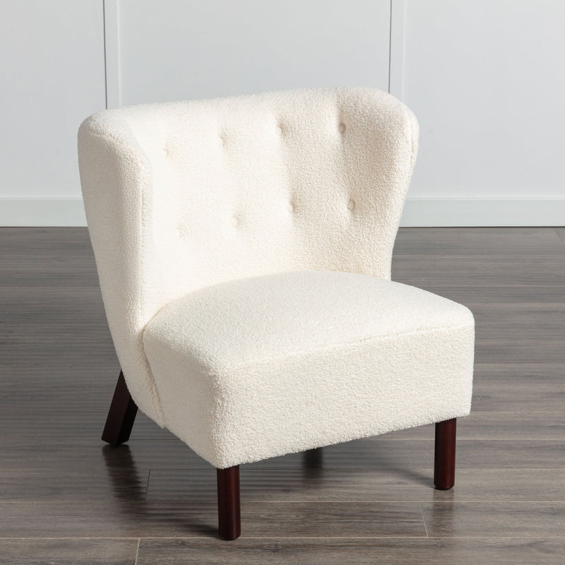 Accent Chair, Upholstered Armless Chair Lambskin Sherpa Single Sofa Chair with Wooden Legs, Modern Reading Chair for Living Room Bedroom Small Spaces Apartment, Cream
