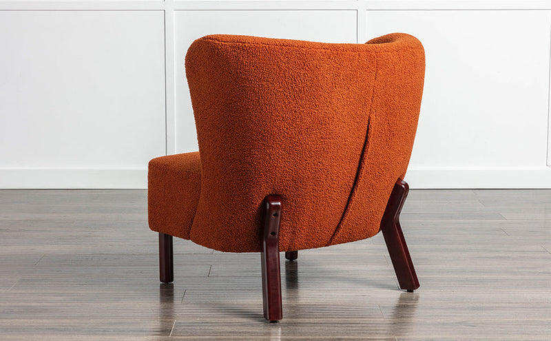Accent Chair, Upholstered Armless Chair Lambskin Sherpa Single Sofa Chair with Wooden Legs, Modern Reading Chair for Living Room Bedroom Small Spaces Apartment, Burnt Orange