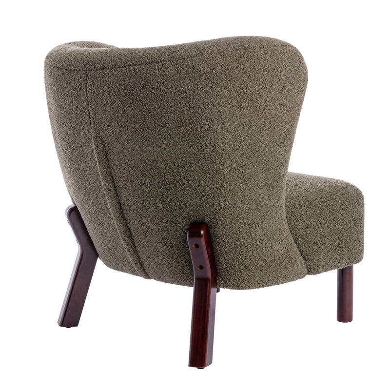 Accent Chair, Upholstered Armless Chair Lambskin Sherpa Single Sofa Chair with Wooden Legs, Modern Reading Chair for Living Room Bedroom Small Spaces Apartment, Green