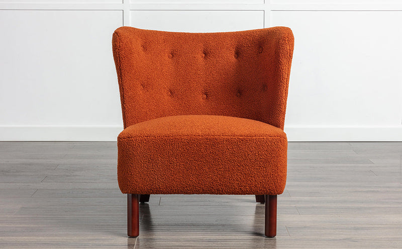 Accent Chair, Upholstered Armless Chair Lambskin Sherpa Single Sofa Chair with Wooden Legs, Modern Reading Chair for Living Room Bedroom Small Spaces Apartment, Burnt Orange
