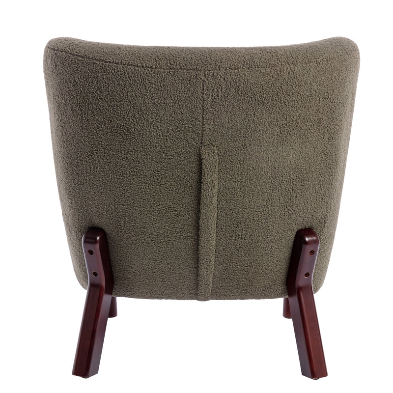 Accent Chair, Upholstered Armless Chair Lambskin Sherpa Single Sofa Chair with Wooden Legs, Modern Reading Chair for Living Room Bedroom Small Spaces Apartment, Green