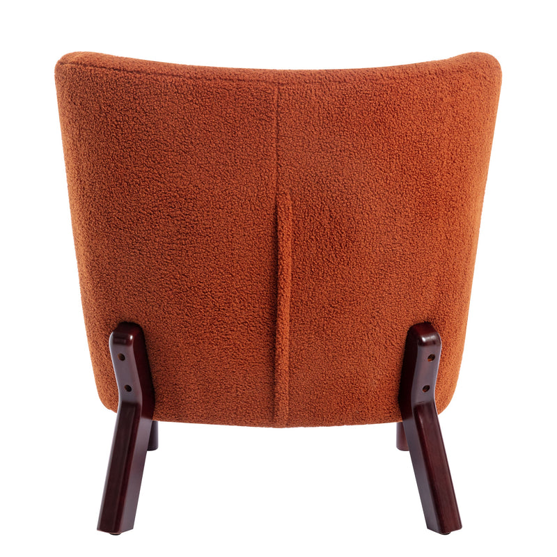 Accent Chair, Upholstered Armless Chair Lambskin Sherpa Single Sofa Chair with Wooden Legs, Modern Reading Chair for Living Room Bedroom Small Spaces Apartment, Burnt Orange