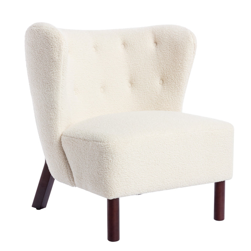 Accent Chair, Upholstered Armless Chair Lambskin Sherpa Single Sofa Chair with Wooden Legs, Modern Reading Chair for Living Room Bedroom Small Spaces Apartment, Cream