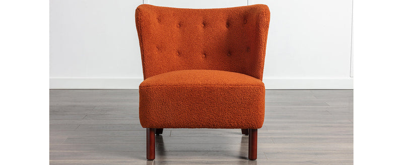Accent Chair, Upholstered Armless Chair Lambskin Sherpa Single Sofa Chair with Wooden Legs, Modern Reading Chair for Living Room Bedroom Small Spaces Apartment, Burnt Orange
