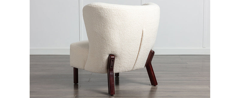 Accent Chair, Upholstered Armless Chair Lambskin Sherpa Single Sofa Chair with Wooden Legs, Modern Reading Chair for Living Room Bedroom Small Spaces Apartment, Cream