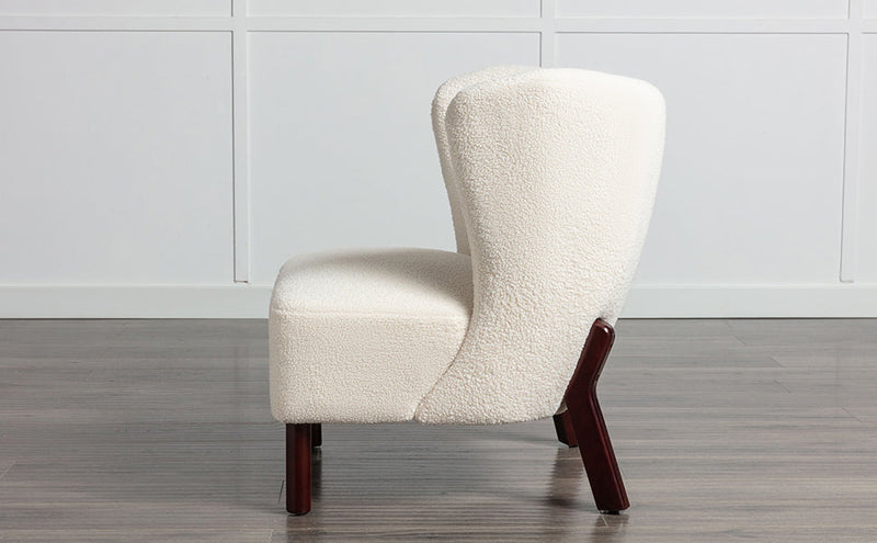 Accent Chair, Upholstered Armless Chair Lambskin Sherpa Single Sofa Chair with Wooden Legs, Modern Reading Chair for Living Room Bedroom Small Spaces Apartment, Cream