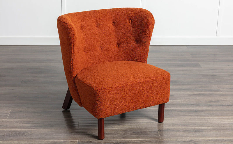 Accent Chair, Upholstered Armless Chair Lambskin Sherpa Single Sofa Chair with Wooden Legs, Modern Reading Chair for Living Room Bedroom Small Spaces Apartment, Burnt Orange
