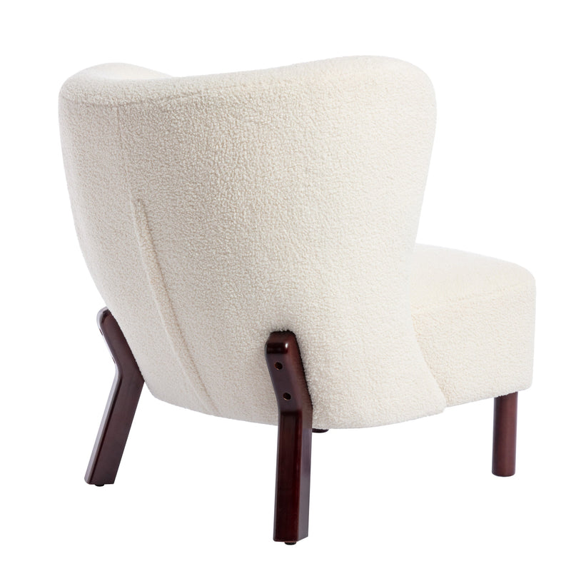 Accent Chair, Upholstered Armless Chair Lambskin Sherpa Single Sofa Chair with Wooden Legs, Modern Reading Chair for Living Room Bedroom Small Spaces Apartment, Cream