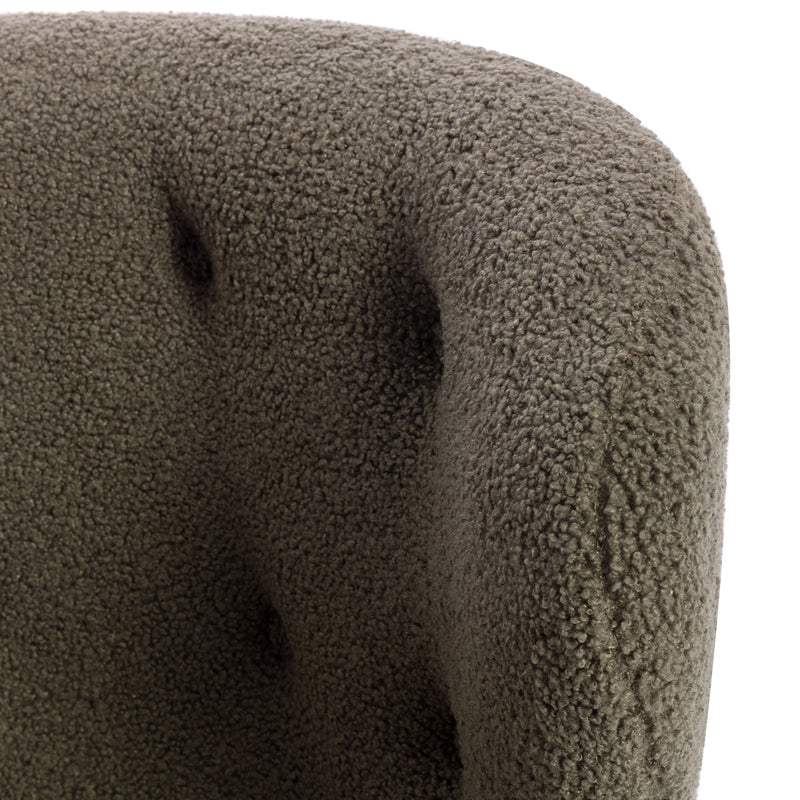 Accent Chair, Upholstered Armless Chair Lambskin Sherpa Single Sofa Chair with Wooden Legs, Modern Reading Chair for Living Room Bedroom Small Spaces Apartment, Green