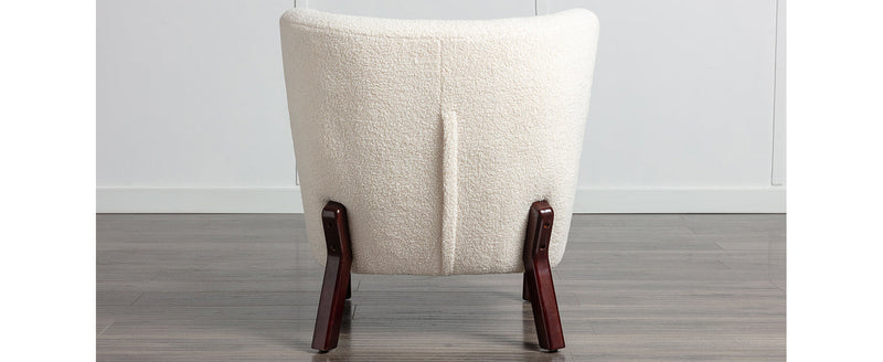 Accent Chair, Upholstered Armless Chair Lambskin Sherpa Single Sofa Chair with Wooden Legs, Modern Reading Chair for Living Room Bedroom Small Spaces Apartment, Cream