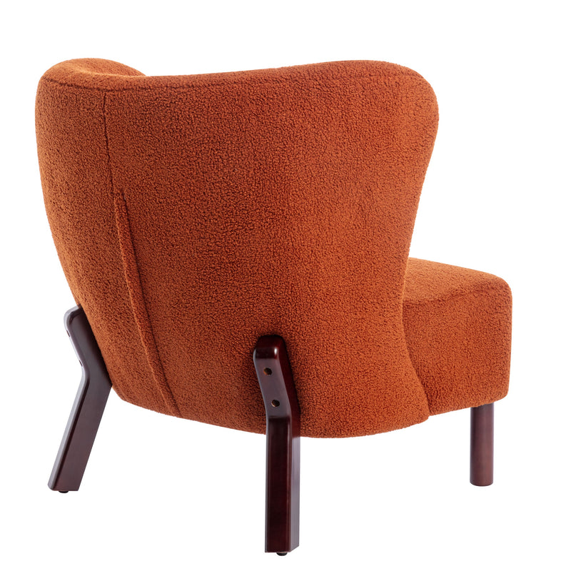 Accent Chair, Upholstered Armless Chair Lambskin Sherpa Single Sofa Chair with Wooden Legs, Modern Reading Chair for Living Room Bedroom Small Spaces Apartment, Burnt Orange