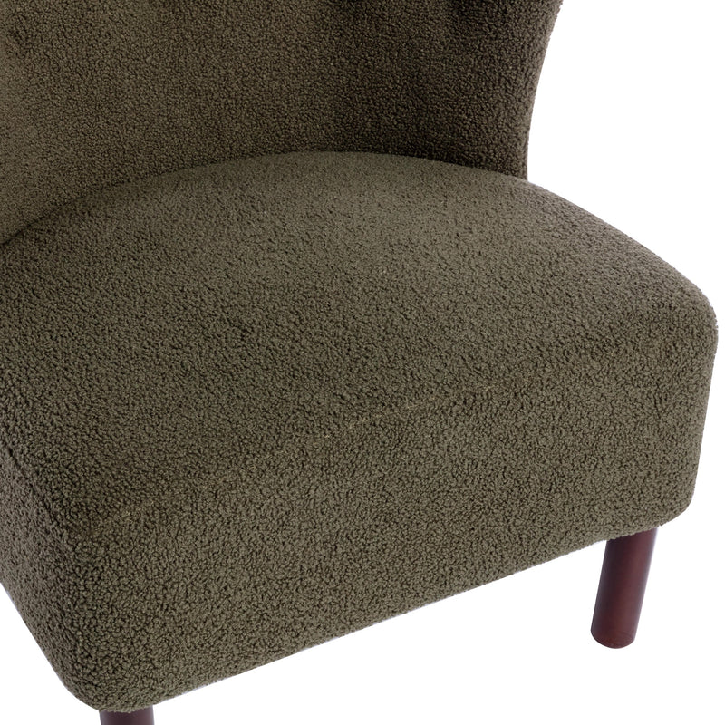Accent Chair, Upholstered Armless Chair Lambskin Sherpa Single Sofa Chair with Wooden Legs, Modern Reading Chair for Living Room Bedroom Small Spaces Apartment, Green
