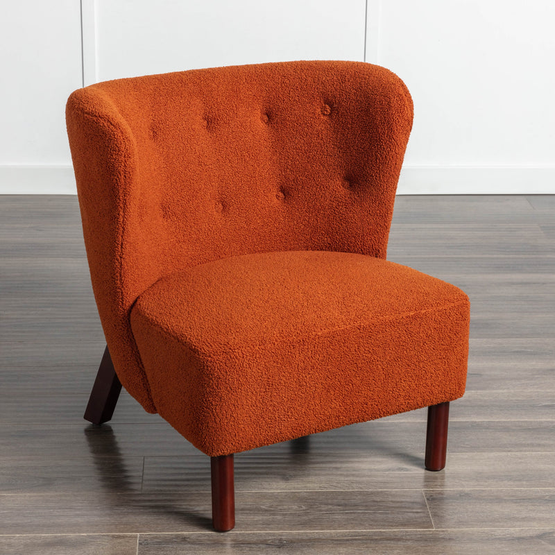 Accent Chair, Upholstered Armless Chair Lambskin Sherpa Single Sofa Chair with Wooden Legs, Modern Reading Chair for Living Room Bedroom Small Spaces Apartment, Burnt Orange