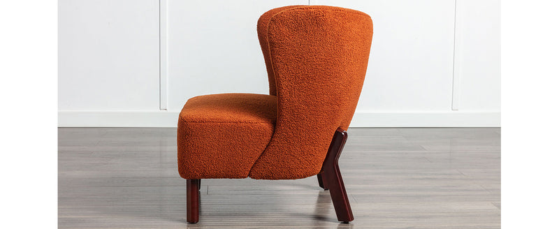 Accent Chair, Upholstered Armless Chair Lambskin Sherpa Single Sofa Chair with Wooden Legs, Modern Reading Chair for Living Room Bedroom Small Spaces Apartment, Burnt Orange
