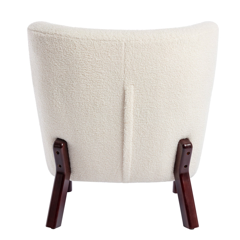 Accent Chair, Upholstered Armless Chair Lambskin Sherpa Single Sofa Chair with Wooden Legs, Modern Reading Chair for Living Room Bedroom Small Spaces Apartment, Cream
