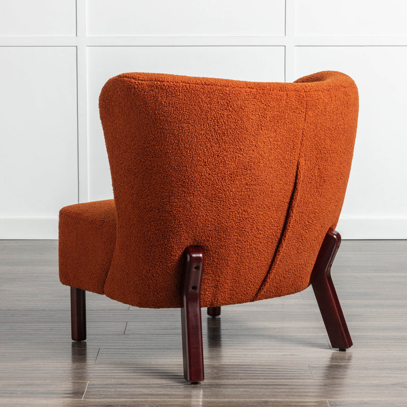 Accent Chair, Upholstered Armless Chair Lambskin Sherpa Single Sofa Chair with Wooden Legs, Modern Reading Chair for Living Room Bedroom Small Spaces Apartment, Burnt Orange
