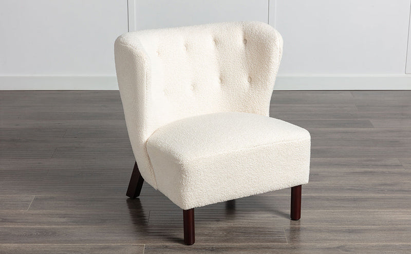 Accent Chair, Upholstered Armless Chair Lambskin Sherpa Single Sofa Chair with Wooden Legs, Modern Reading Chair for Living Room Bedroom Small Spaces Apartment, Cream