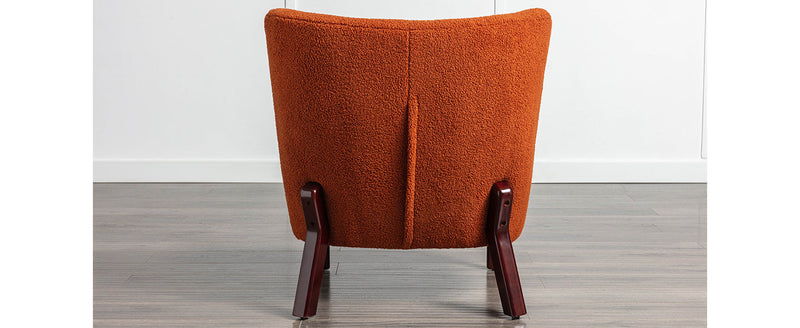 Accent Chair, Upholstered Armless Chair Lambskin Sherpa Single Sofa Chair with Wooden Legs, Modern Reading Chair for Living Room Bedroom Small Spaces Apartment, Burnt Orange