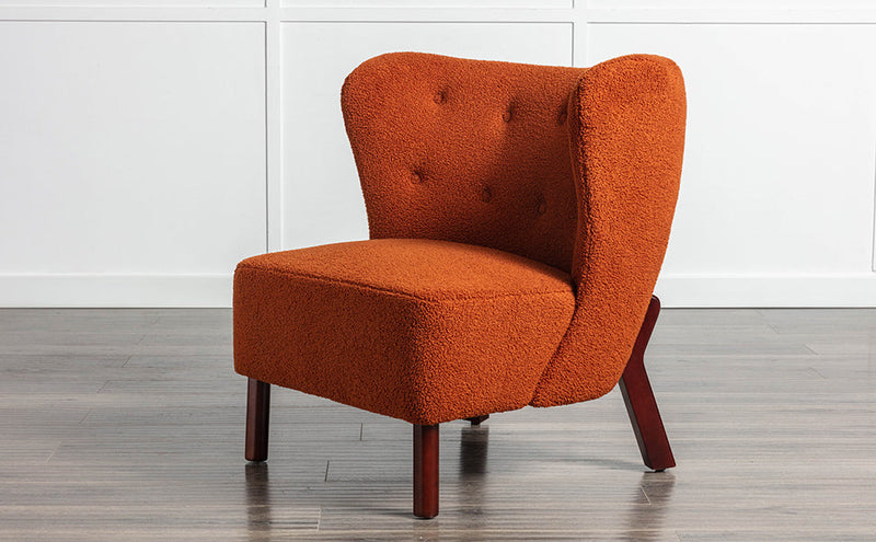 Accent Chair, Upholstered Armless Chair Lambskin Sherpa Single Sofa Chair with Wooden Legs, Modern Reading Chair for Living Room Bedroom Small Spaces Apartment, Burnt Orange