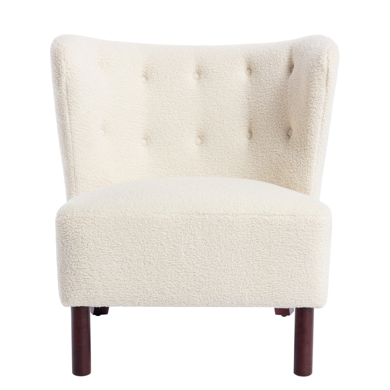 Accent Chair, Upholstered Armless Chair Lambskin Sherpa Single Sofa Chair with Wooden Legs, Modern Reading Chair for Living Room Bedroom Small Spaces Apartment, Cream