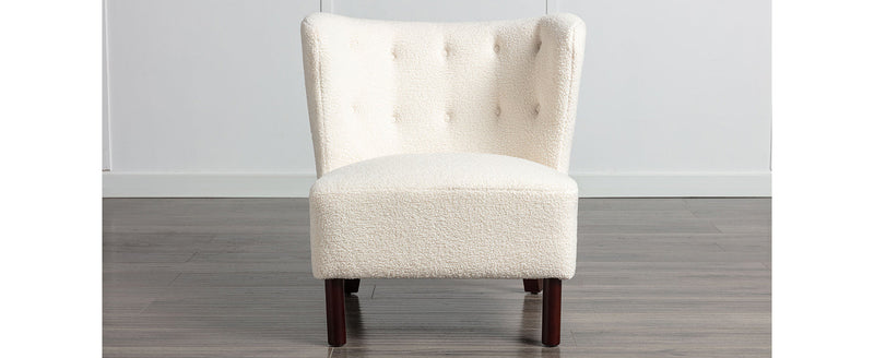 Accent Chair, Upholstered Armless Chair Lambskin Sherpa Single Sofa Chair with Wooden Legs, Modern Reading Chair for Living Room Bedroom Small Spaces Apartment, Cream