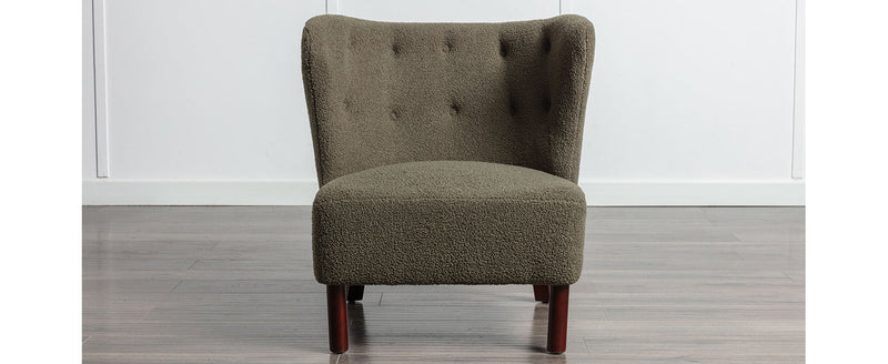 Accent Chair, Upholstered Armless Chair Lambskin Sherpa Single Sofa Chair with Wooden Legs, Modern Reading Chair for Living Room Bedroom Small Spaces Apartment, Green