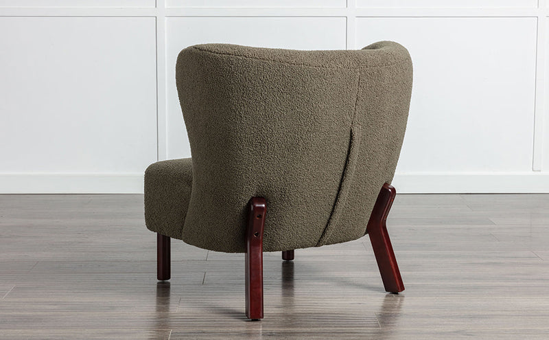 Accent Chair, Upholstered Armless Chair Lambskin Sherpa Single Sofa Chair with Wooden Legs, Modern Reading Chair for Living Room Bedroom Small Spaces Apartment, Green