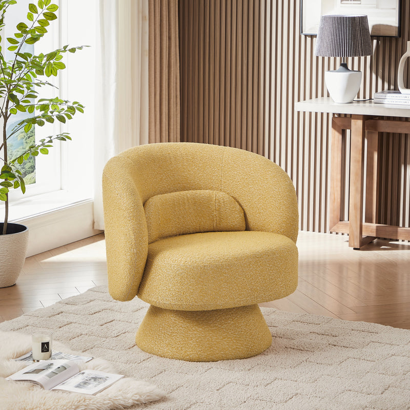 360 Degree Swivel Sherpa Accent Chair Modern Style Barrel Chair with Toss Pillows for home office, living room, bedroom, Yellow