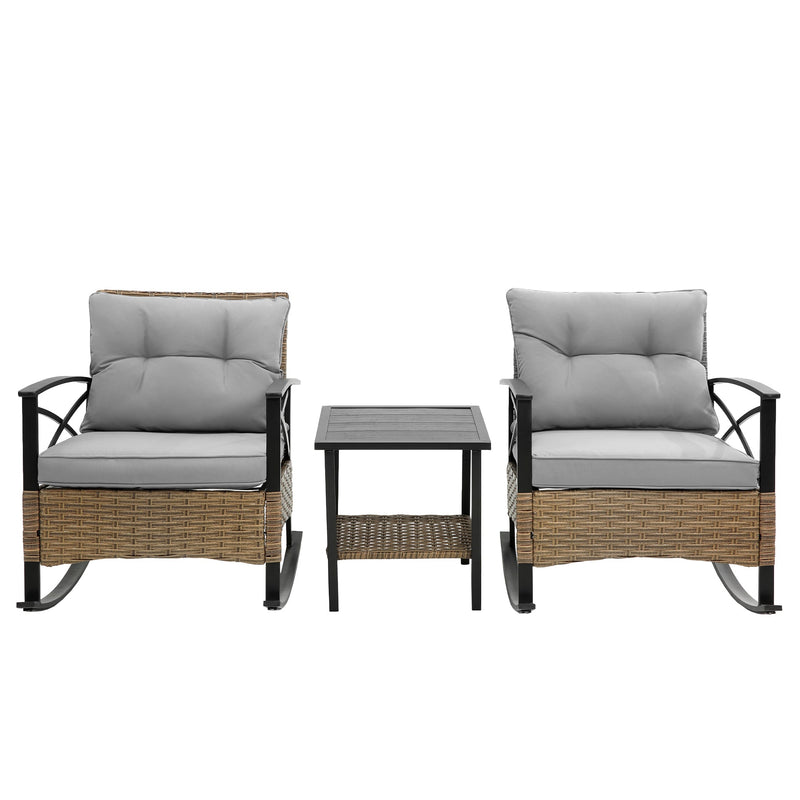 3pcs rocking rattan set wholesale leisure chair outdoor rattan rocking chair set grey