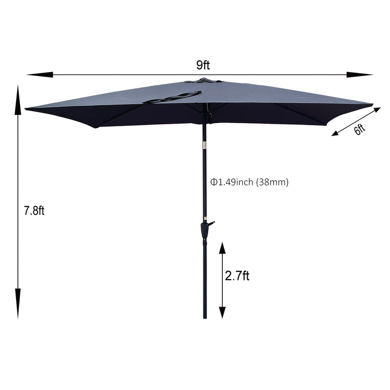 6 x 9ft Patio Umbrella Outdoor Waterproof Umbrella with Crank and Push Button Tilt without flap for Garden Backyard Pool Swimming Pool Market