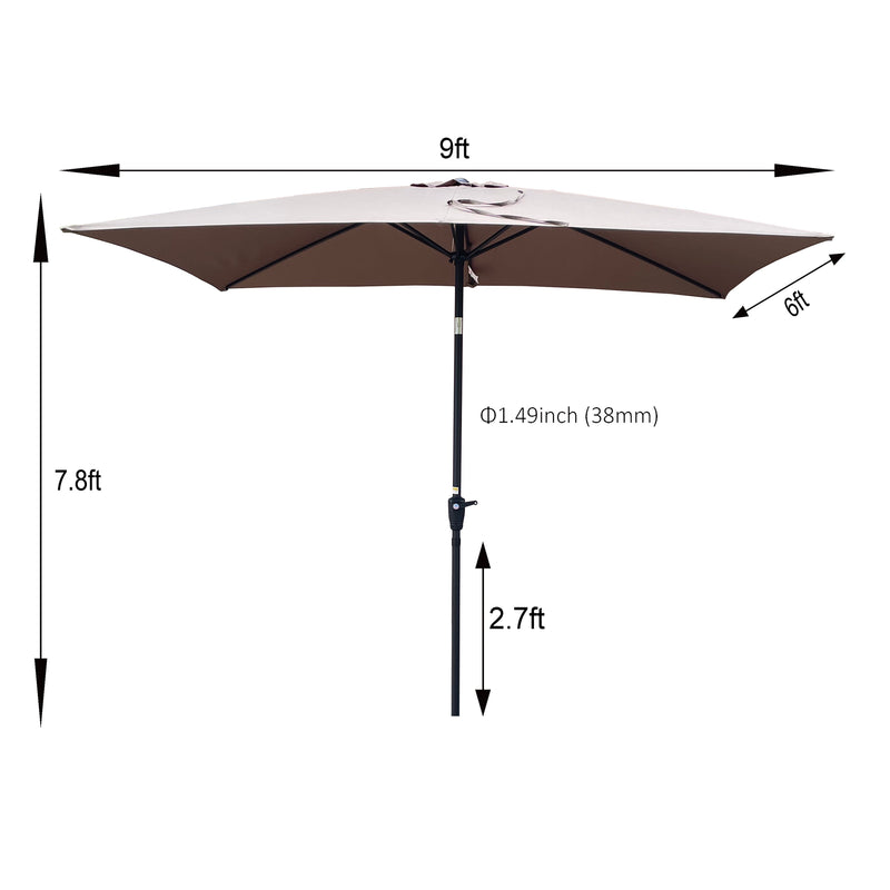 6 x 9ft Patio Umbrella Outdoor Waterproof Umbrella with Crank and Push Button Tilt without flap for Garden Backyard Pool Swimming Pool Market