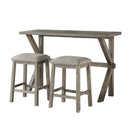3-Piece Pack Counter Height Set Table and 2 Barstools Upholstered Seat Gray Finish Dining Kitchen Furniture