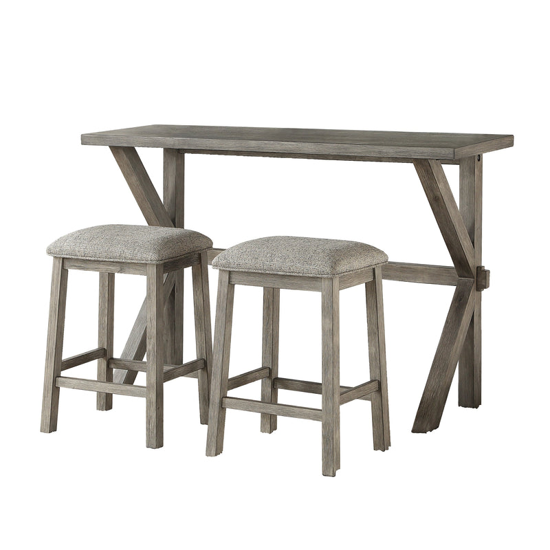 3-Piece Pack Counter Height Set Table and 2 Barstools Upholstered Seat Gray Finish Dining Kitchen Furniture