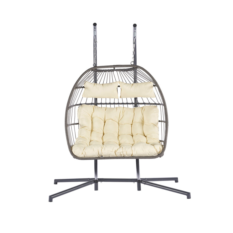 2 Person Outdoor Rattan Hanging Chair Patio Wicker Egg Chair