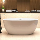 59" Acrylic Free Standing Tub - Classic Oval Shape Soaking Tub, Adjustable Freestanding Bathtub with Integrated Slotted Overflow and Chrome Pop-up Drain Anti-clogging Gloss White